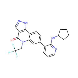 O=c1c2cn[nH]c2c2ccc(-c3cccnc3NC3CCCC3)cc2n1CC(F)(F)F ZINC000205533354