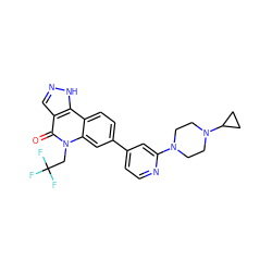 O=c1c2cn[nH]c2c2ccc(-c3ccnc(N4CCN(C5CC5)CC4)c3)cc2n1CC(F)(F)F ZINC000205478368