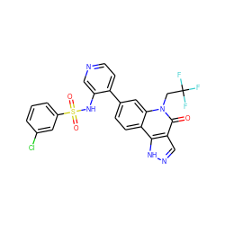 O=c1c2cn[nH]c2c2ccc(-c3ccncc3NS(=O)(=O)c3cccc(Cl)c3)cc2n1CC(F)(F)F ZINC000205529383