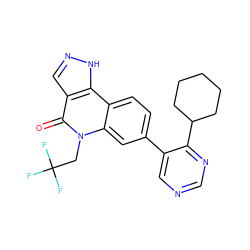 O=c1c2cn[nH]c2c2ccc(-c3cncnc3C3CCCCC3)cc2n1CC(F)(F)F ZINC000220070379