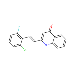 O=c1cc(/C=C/c2c(F)cccc2Cl)[nH]c2ccccc12 ZINC000008685279