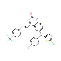 O=c1cc(/C=C/c2ccc(C(F)(F)F)cc2)c2cc([C@@H](c3ccc(Cl)cc3)c3ccc(Cl)s3)ccc2[nH]1 ZINC001772589972