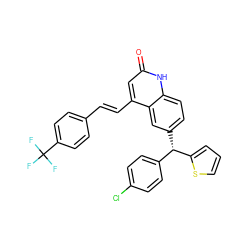 O=c1cc(/C=C/c2ccc(C(F)(F)F)cc2)c2cc([C@@H](c3ccc(Cl)cc3)c3cccs3)ccc2[nH]1 ZINC001772600984