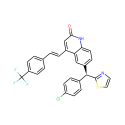 O=c1cc(/C=C/c2ccc(C(F)(F)F)cc2)c2cc([C@H](c3ccc(Cl)cc3)c3nccs3)ccc2[nH]1 ZINC001772611232