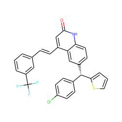 O=c1cc(/C=C/c2cccc(C(F)(F)F)c2)c2cc([C@@H](c3ccc(Cl)cc3)c3cccs3)ccc2[nH]1 ZINC001772616895