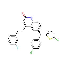 O=c1cc(/C=C/c2cccc(F)c2)c2cc([C@H](c3ccc(Cl)cc3)c3ccc(Cl)s3)ccc2[nH]1 ZINC001772654269