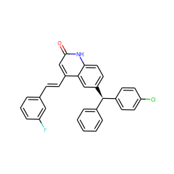 O=c1cc(/C=C/c2cccc(F)c2)c2cc([C@H](c3ccccc3)c3ccc(Cl)cc3)ccc2[nH]1 ZINC001772645288