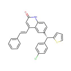 O=c1cc(/C=C/c2ccccc2)c2cc([C@@H](c3ccc(Cl)cc3)c3cccs3)ccc2[nH]1 ZINC001772653482