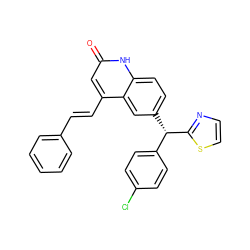 O=c1cc(/C=C/c2ccccc2)c2cc([C@@H](c3ccc(Cl)cc3)c3nccs3)ccc2[nH]1 ZINC001772617774