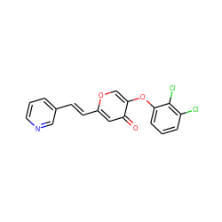 O=c1cc(/C=C/c2cccnc2)occ1Oc1cccc(Cl)c1Cl ZINC000473114381