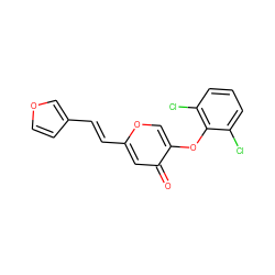 O=c1cc(/C=C/c2ccoc2)occ1Oc1c(Cl)cccc1Cl ZINC000473113675