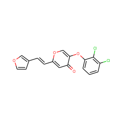 O=c1cc(/C=C/c2ccoc2)occ1Oc1cccc(Cl)c1Cl ZINC000473113233