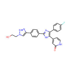 O=c1cc(-c2[nH]c(-c3ccc(-c4cn(CCO)nn4)cc3)nc2-c2ccc(F)cc2)cc[nH]1 ZINC000299832499