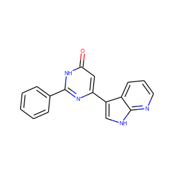 O=c1cc(-c2c[nH]c3ncccc23)nc(-c2ccccc2)[nH]1 ZINC000101473295