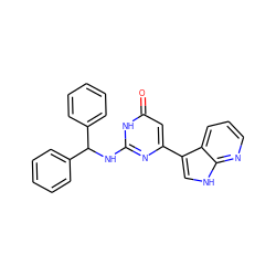 O=c1cc(-c2c[nH]c3ncccc23)nc(NC(c2ccccc2)c2ccccc2)[nH]1 ZINC000101473304