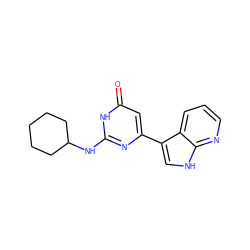 O=c1cc(-c2c[nH]c3ncccc23)nc(NC2CCCCC2)[nH]1 ZINC000101473306