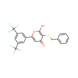 O=c1cc(-c2cc(C(F)(F)F)cc(C(F)(F)F)c2)oc(O)c1SCc1ccccc1 ZINC000101166419