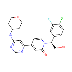 O=c1cc(-c2cc(NC3CCOCC3)ncn2)ccn1[C@H](CO)c1ccc(Cl)c(F)c1 ZINC000144937230