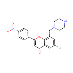 O=c1cc(-c2ccc([N+](=O)[O-])cc2)oc2c(CN3CCNCC3)cc(Cl)cc12 ZINC000103216556