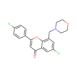 O=c1cc(-c2ccc(Cl)cc2)oc2c(CN3CCOCC3)cc(Cl)cc12 ZINC000103206222