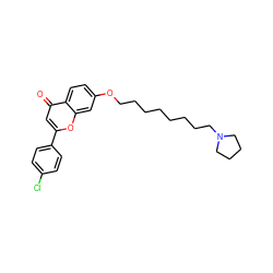 O=c1cc(-c2ccc(Cl)cc2)oc2cc(OCCCCCCCCN3CCCC3)ccc12 ZINC000653773239