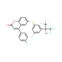 O=c1cc(-c2ccc(F)cc2)c2cc(Sc3cc(F)cc(C(O)(C(F)(F)F)C(F)(F)F)c3)ccc2o1 ZINC000036222886