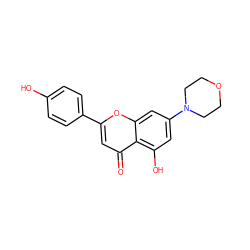 O=c1cc(-c2ccc(O)cc2)oc2cc(N3CCOCC3)cc(O)c12 ZINC000169352819