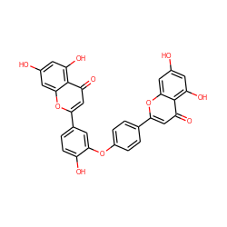 O=c1cc(-c2ccc(Oc3cc(-c4cc(=O)c5c(O)cc(O)cc5o4)ccc3O)cc2)oc2cc(O)cc(O)c12 ZINC000028462577