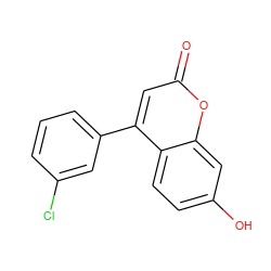 O=c1cc(-c2cccc(Cl)c2)c2ccc(O)cc2o1 ZINC000144267235