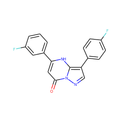 O=c1cc(-c2cccc(F)c2)[nH]c2c(-c3ccc(F)cc3)cnn12 ZINC000102985626