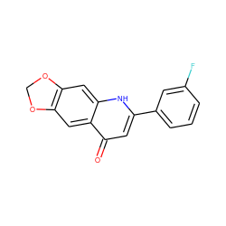 O=c1cc(-c2cccc(F)c2)[nH]c2cc3c(cc12)OCO3 ZINC000005580642