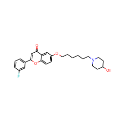 O=c1cc(-c2cccc(F)c2)oc2ccc(OCCCCCCN3CCC(O)CC3)cc12 ZINC000013454421