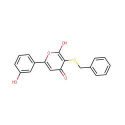 O=c1cc(-c2cccc(O)c2)oc(O)c1SCc1ccccc1 ZINC000006580403