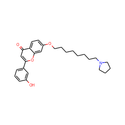 O=c1cc(-c2cccc(O)c2)oc2cc(OCCCCCCCCN3CCCC3)ccc12 ZINC000653779524