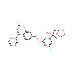 O=c1cc(-c2ccccc2)c2ccc(COc3cc(F)cc([C@]4(O)C[C@H]5CO[C@@H](C4)O5)c3)cc2o1 ZINC000036222882