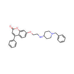 O=c1cc(-c2ccccc2)c2ccc(OCCNC3CCN(Cc4ccccc4)CC3)cc2o1 ZINC000653788959