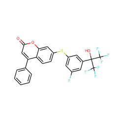 O=c1cc(-c2ccccc2)c2ccc(Sc3cc(F)cc(C(O)(C(F)(F)F)C(F)(F)F)c3)cc2o1 ZINC000036222898