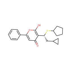 O=c1cc(-c2ccccc2)oc(O)c1[C@@H](CC1CC1)SC1CCCC1 ZINC000100987787