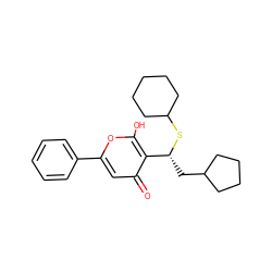 O=c1cc(-c2ccccc2)oc(O)c1[C@@H](CC1CCCC1)SC1CCCCC1 ZINC000100986141