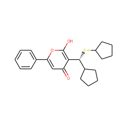 O=c1cc(-c2ccccc2)oc(O)c1[C@H](SC1CCCC1)C1CCCC1 ZINC000101348311