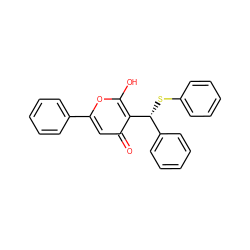 O=c1cc(-c2ccccc2)oc(O)c1[C@H](Sc1ccccc1)c1ccccc1 ZINC000100993118