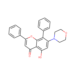 O=c1cc(-c2ccccc2)oc2c(-c3ccccc3)c(N3CCOCC3)cc(O)c12 ZINC000101571466