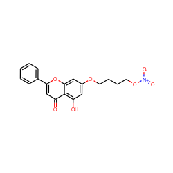 O=c1cc(-c2ccccc2)oc2cc(OCCCCO[N+](=O)[O-])cc(O)c12 ZINC000040891709