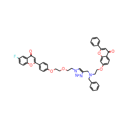 O=c1cc(-c2ccccc2)oc2cc(OCCN(Cc3ccccc3)Cc3cn(CCOCCOc4ccc(-c5cc(=O)c6cc(F)ccc6o5)cc4)nn3)ccc12 ZINC000222526962