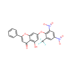 O=c1cc(-c2ccccc2)oc2cc(Oc3c([N+](=O)[O-])cc([N+](=O)[O-])cc3C(F)(F)F)cc(O)c12 ZINC000103291533