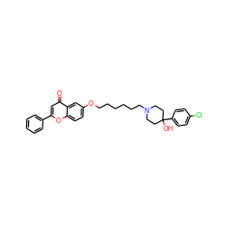 O=c1cc(-c2ccccc2)oc2ccc(OCCCCCCN3CCC(O)(c4ccc(Cl)cc4)CC3)cc12 ZINC000013454404