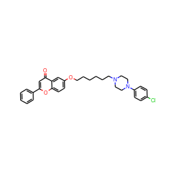 O=c1cc(-c2ccccc2)oc2ccc(OCCCCCCN3CCN(c4ccc(Cl)cc4)CC3)cc12 ZINC000013454384