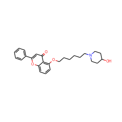 O=c1cc(-c2ccccc2)oc2cccc(OCCCCCCN3CCC(O)CC3)c12 ZINC000012356393