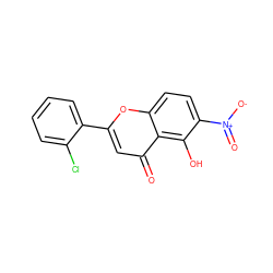 O=c1cc(-c2ccccc2Cl)oc2ccc([N+](=O)[O-])c(O)c12 ZINC000008680120