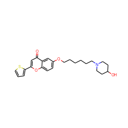 O=c1cc(-c2cccs2)oc2ccc(OCCCCCCN3CCC(O)CC3)cc12 ZINC000013454414